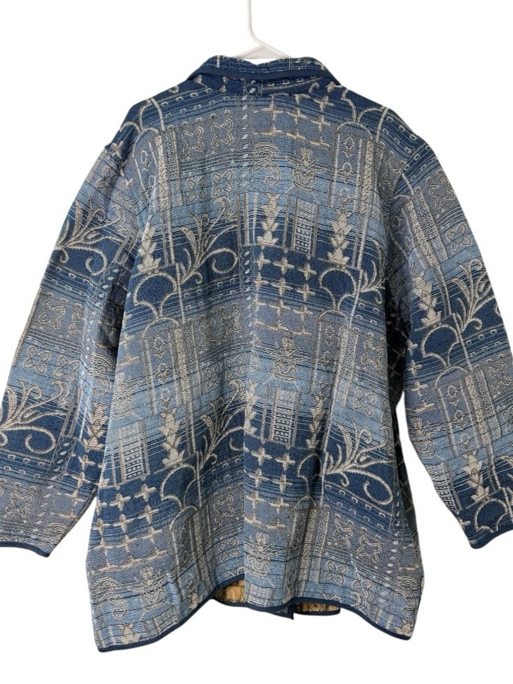 Blair Tapestry Jacket Coat 3XL Blue Metallic Artsy Button Front Oversized Boho - Picture 3 of 8